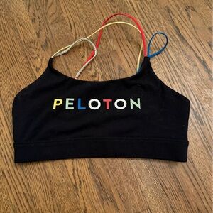Peloton black sports bra with Colorful Logo & Straps, M